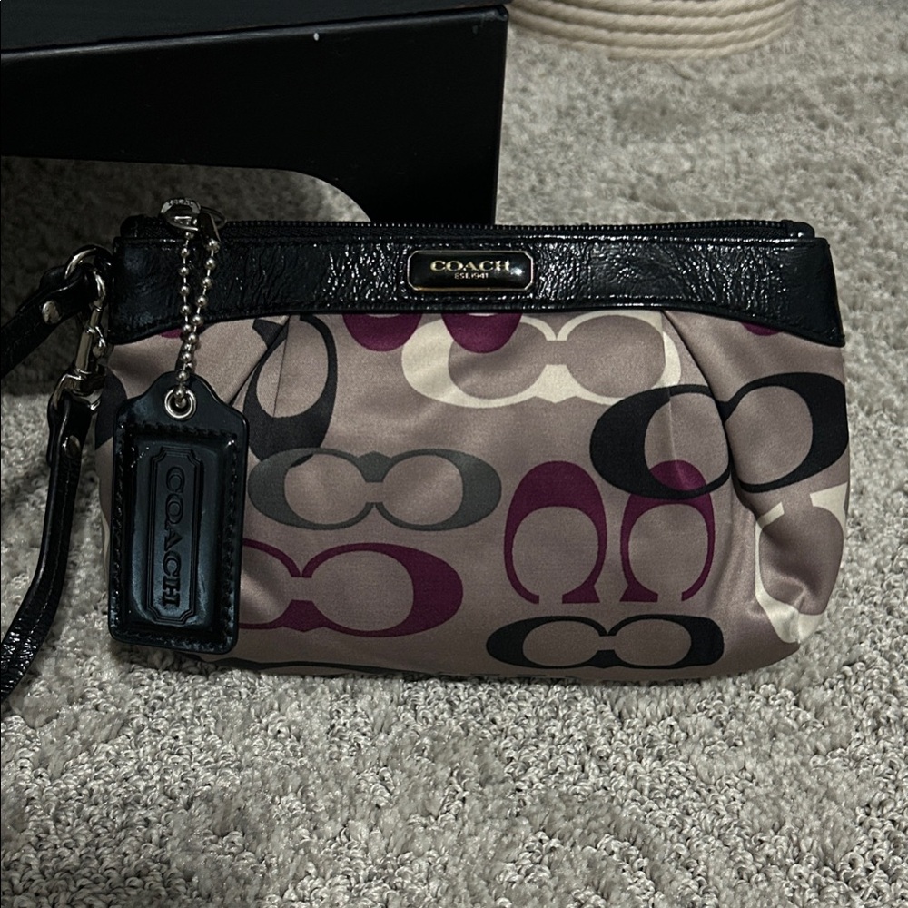 Coach Signature Black and Purple Wristlet